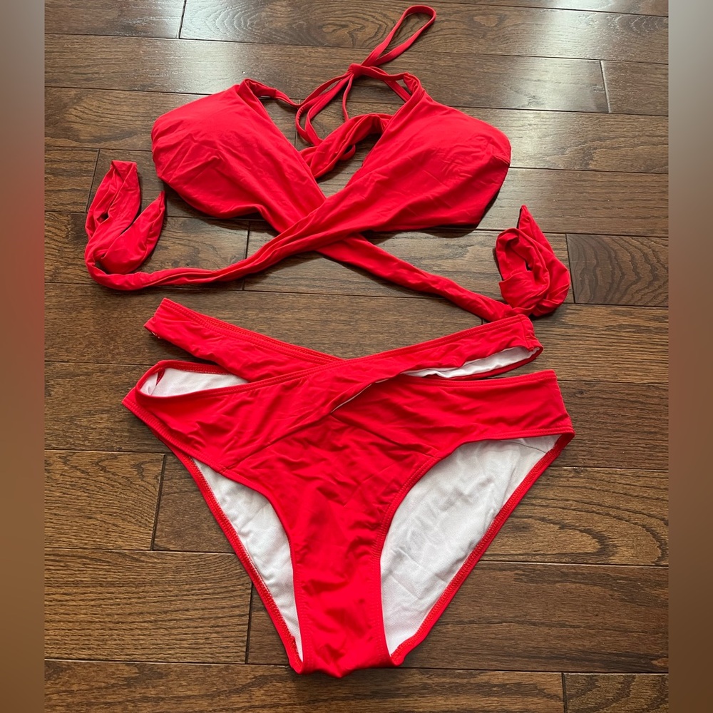 Red Wrap Bikini Set